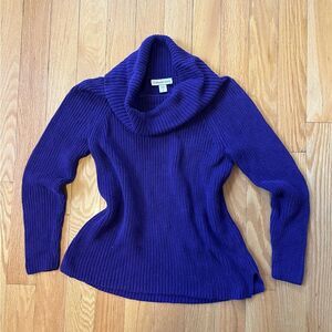 Coldwater Creek Purple Ribbed Turtleneck Sweater 100% Cotton